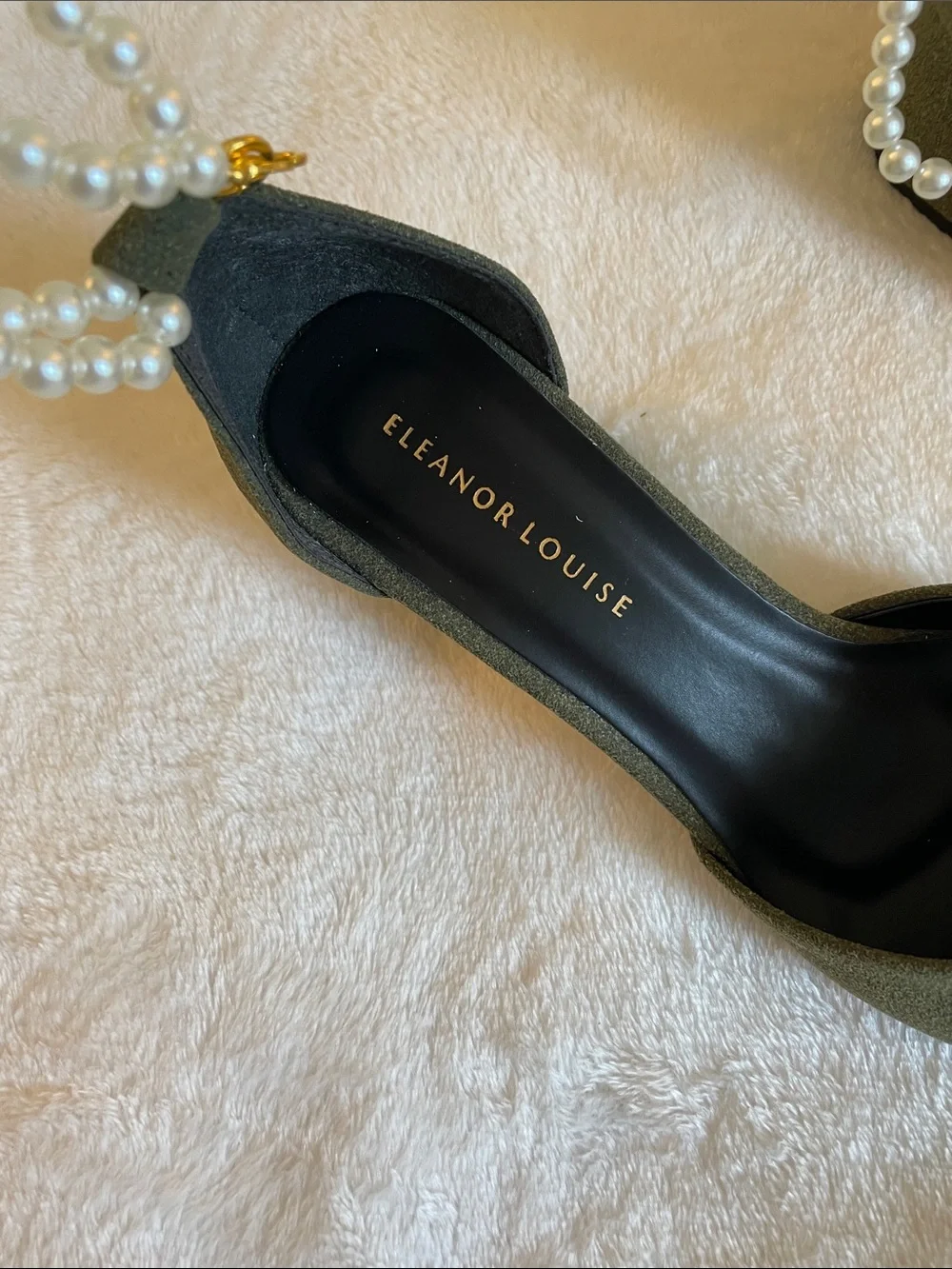 Eleanor Louise Pearl-Ankle Strap Olive Pointed Block Heel Pumps
